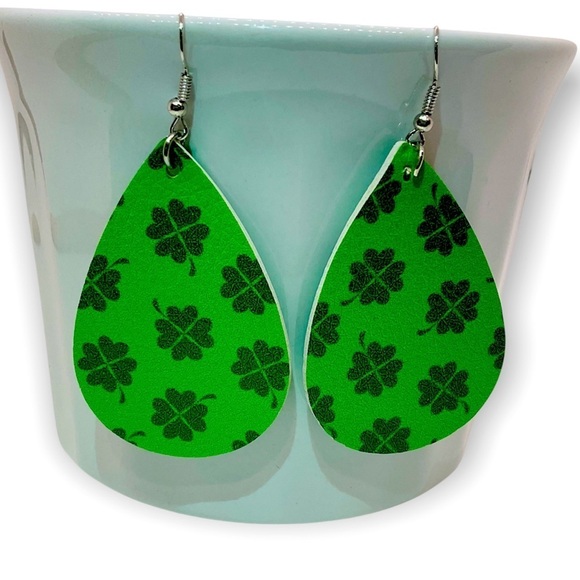 3 For $25 St. Patricks Day Faux Leather Dangle Earrings - Picture 1 of 5
